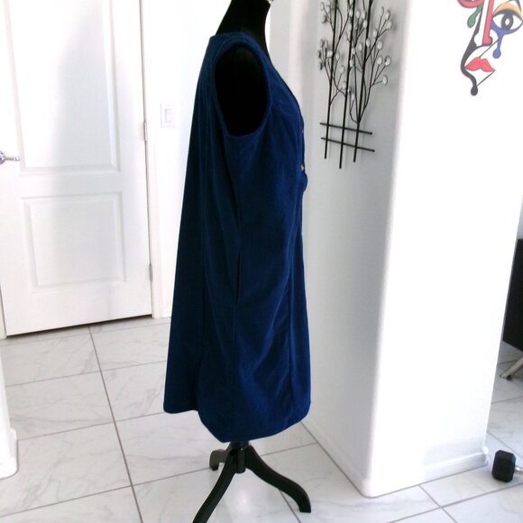 Old School Corduroy Over Sized Jumper Dress Peacock Blue Pockets M / L Blair - Picture 6 of 11